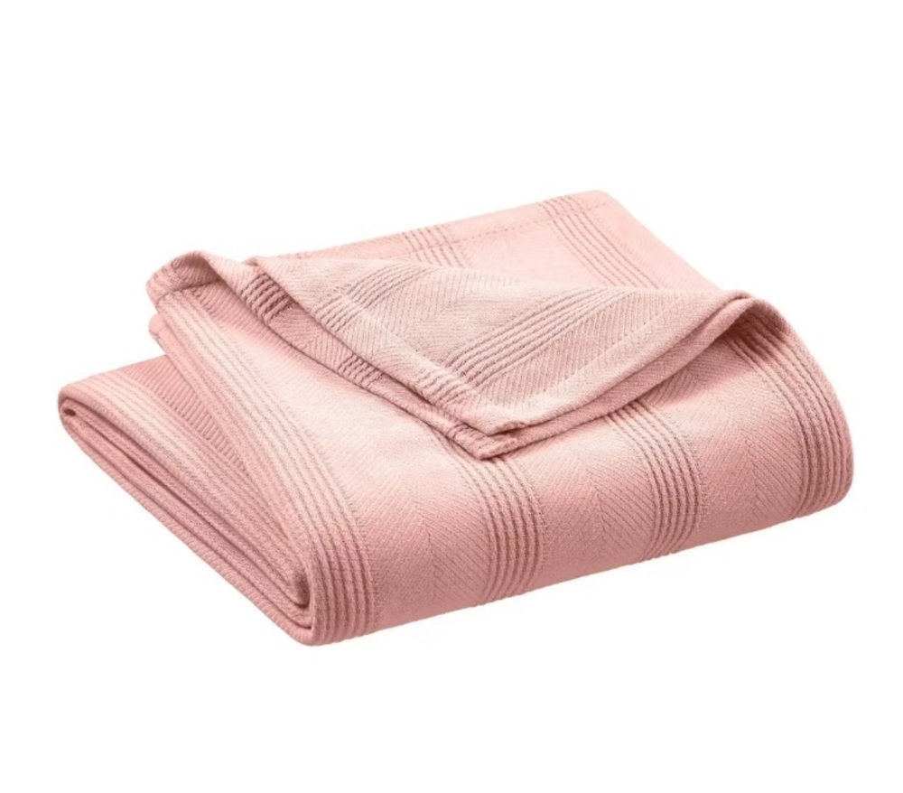 Vellux 100% Cotton Twin Blanket, Pink Clay Color, All-Season Bed Blanket